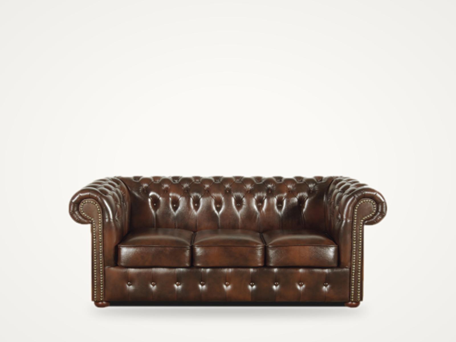 Sofa Classic 3-osobowa — koniakowy brąz, zdjęcie produktowe