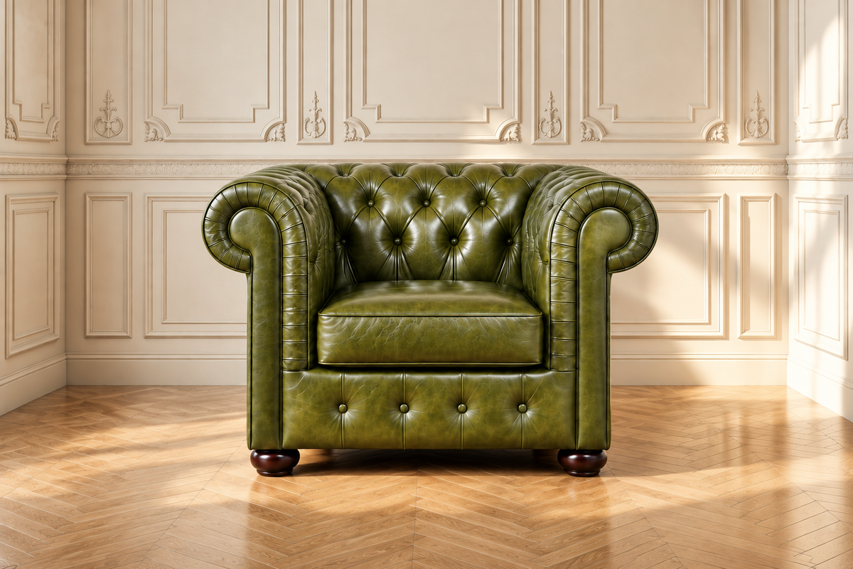 Chesterfield Armchair Mark — olive green leather