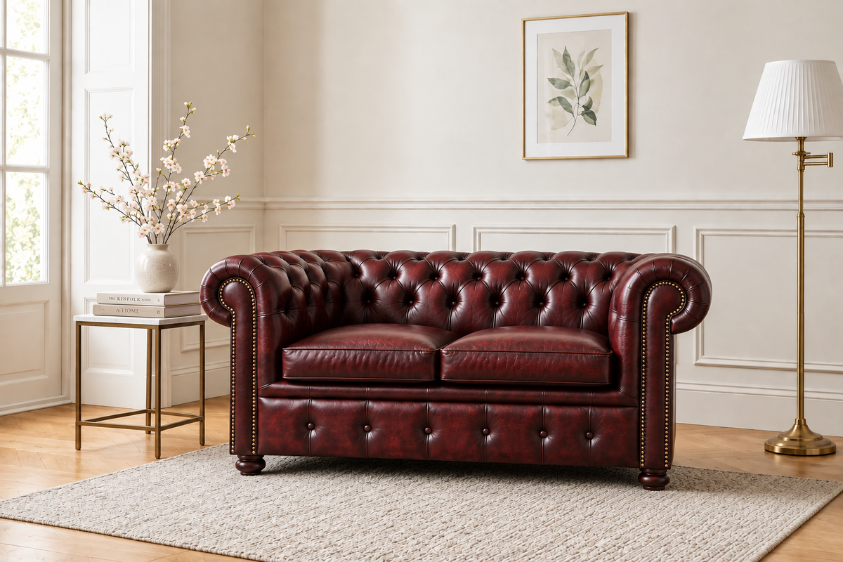 Chesterfield Sofa 2-Seater in oxblood leather