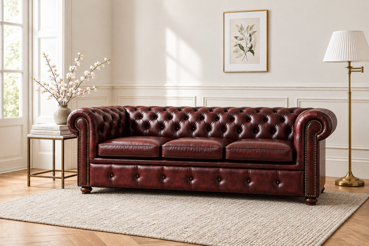 Chesterfield Sofa 3-Seater in oxblood leather