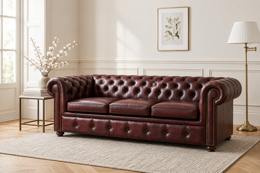 3-Seater Chesterfield Sofa in dark burgundy leather