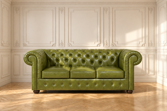 Mark 3-Seater Sofa – olive green Chesterfield leather