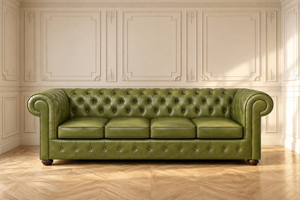 Mark 4-Seater Sofa – olive green Chesterfield leather