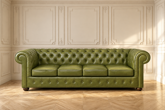 Mark 4-Seater Sofa – olive green Chesterfield leather